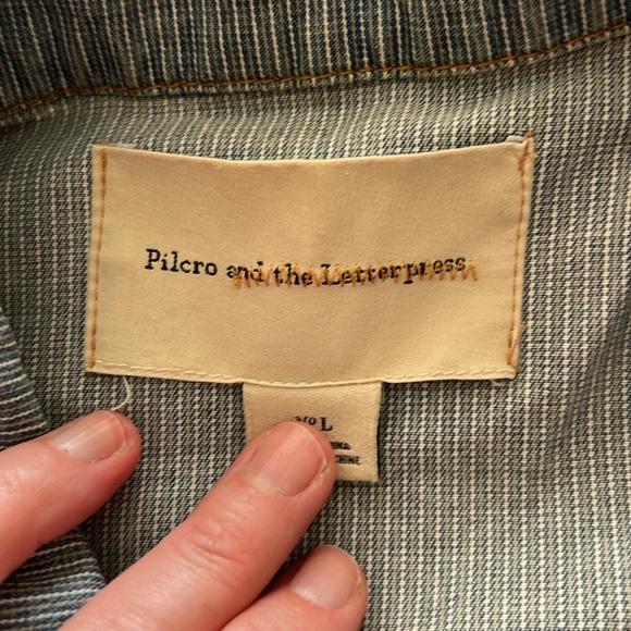 Anthropologie Pilcro Classic Denim Railroad
Stripe Jacket size large - Picture 2 of 10